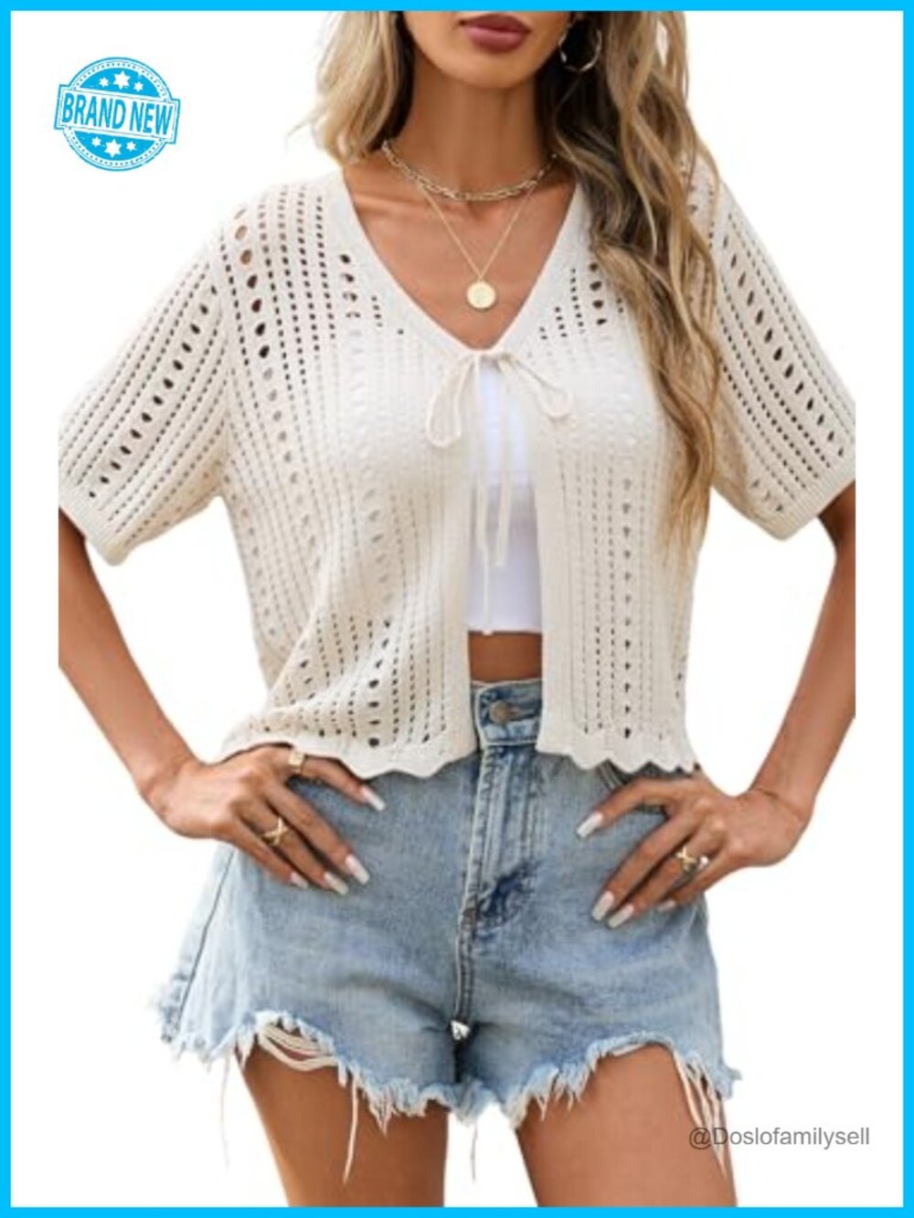 Crochet Cardigan Cropped Tie Front Short Sleeve Shrug Sweater